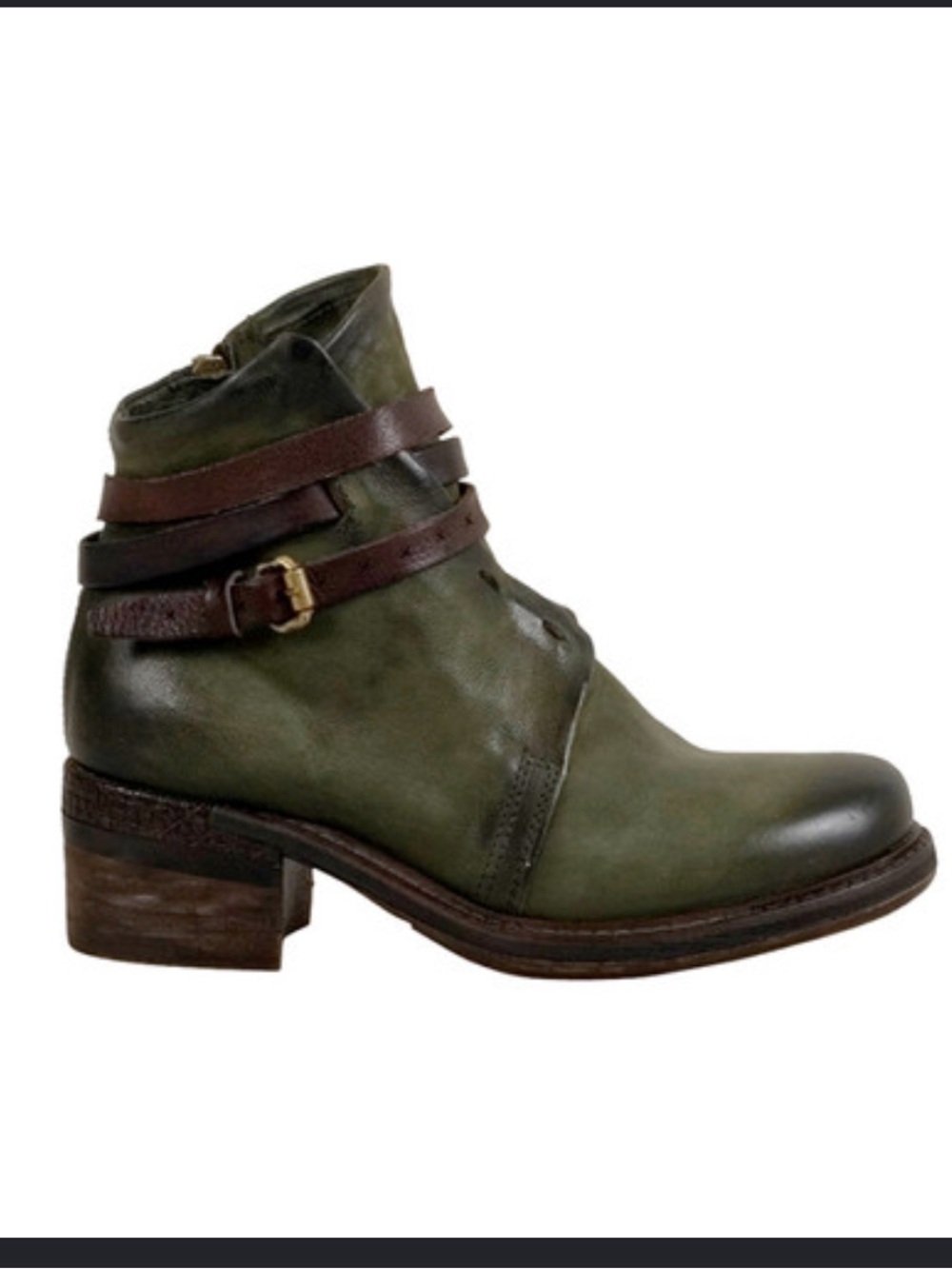 A.S. 98 Norman Forrest Brown Leather Strap Distressed Ankle Moto Boots size 38
